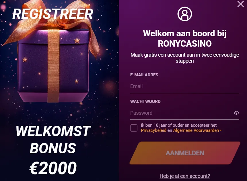 Registratie Rony Casino – snel account aanmaken en bonus activeren Nederland